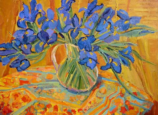 Blue Iris with Flower Tablecloth