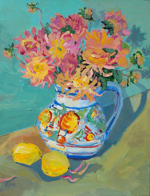 Dahlias in Italian Vase