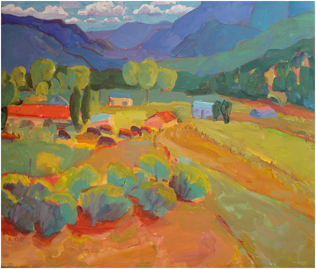 Kathleen Elsey paintings New Mexico Paintings Painting Workshops Peaceful Valley with Cows