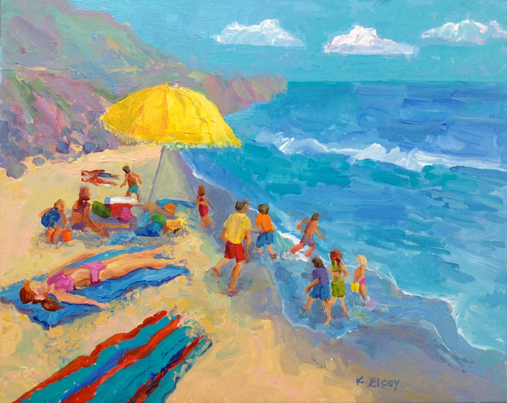 Santa Barbara Painting Workshop Beach paintings California Sunny Beach Yellow Umbrella